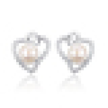 Women′s Elegant 925 Sterling Silver Inlaid Freshwater Pearl Heart-Shaped Earrings